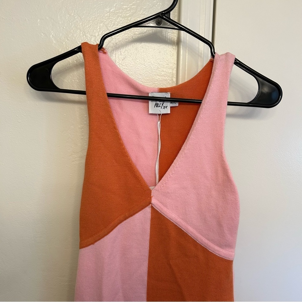 NWT Princess Polly Sienna Colorblock Knit Mini Dress Pink Orange Plunge Size M/L - Picture 3 of 10